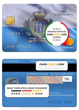 San Marino Banca di San Marino bank mastercard, fully editable template in PSD format