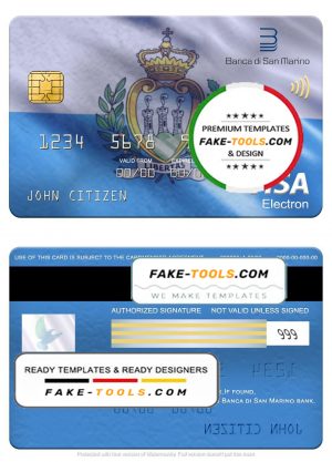 San Marino Banca di San Marino bank visa electron card, fully editable template in PSD format
