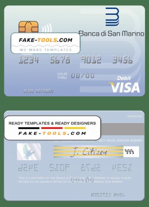 San Marino Banca di San Marino visa debit card template in PSD format