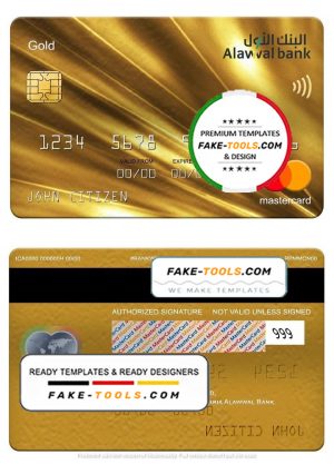Saudi Arabia Alawwal Bank mastercard gold, fully editable template in PSD format