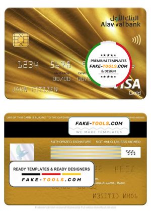 Saudi Arabia Alawwal Bank visa gold card, fully editable template in PSD format