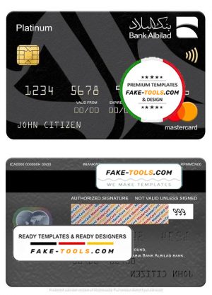 Saudi Arabia Bank Albilad bank mastercard platinum, fully editable template in PSD format