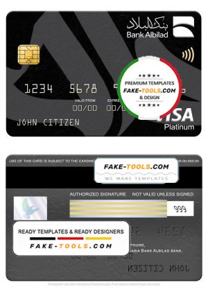 Saudi Arabia Bank Albilad bank visa platinum card, fully editable template in PSD format
