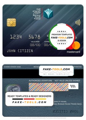Saudi Arabia Banque Saudi Fransi bank mastercard, fully editable template in PSD format
