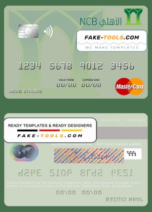 Saudi Arabia The National Commercial Bank mastercard template in PSD format