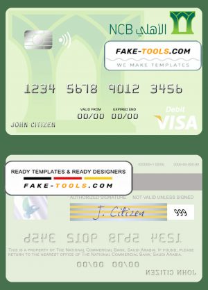 Saudi Arabia The National Commercial Bank visa debit card template in PSD format