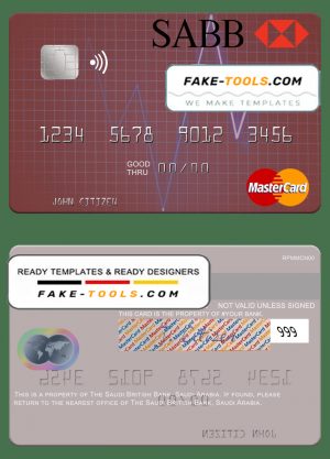 Saudi Arabia The Saudi British Bank mastercard template in PSD format