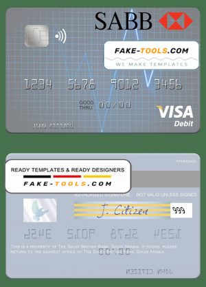 Saudi Arabia The Saudi British Bank visa debit card template in PSD format