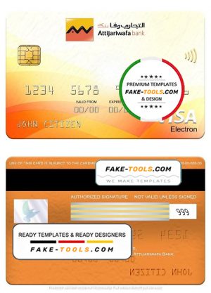 Senegal Attijariwafa Bank visa electron card, fully editable template in PSD format