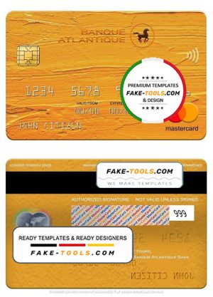 Senegal Banque Atlantique Bank mastercard, fully editable template in PSD format