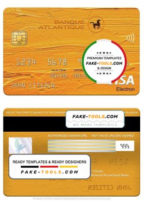 Senegal Banque Atlantique Bank visa electron card, fully editable template in PSD format