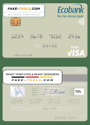 Senegal Ecobank Sénégal visa debit card template in PSD format Senegal Ecobank Sénégal visa debit card template in PSD format