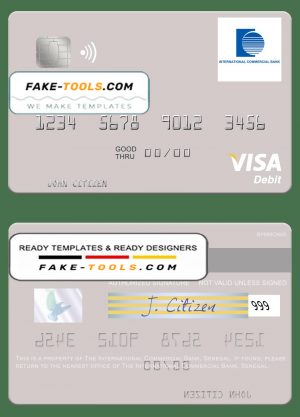 Senegal The International Commercial Bank visa debit card template in PSD format Senegal The International Commercial Bank visa debit card template in PSD format