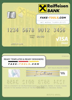 Serbia Raiffeisen banka a.d. Beograd visa debit card template in PSD format Serbia Raiffeisen banka a.d. Beograd visa debit card template in PSD format