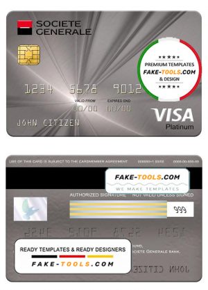 Serbia Societe Generale bank visa platinum card, fully editable template in PSD format