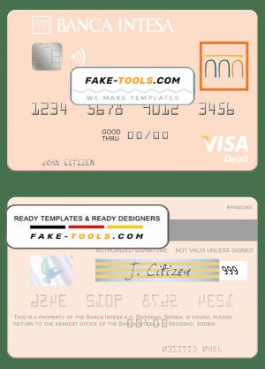 Serbia The Banca Intesa a.d. Beograd visa debit card template in PSD format Serbia The Banca Intesa a.d. Beograd visa debit card template in PSD format
