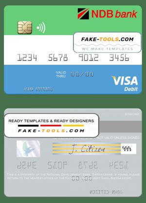 Sierra Leone National Development Bank visa debit card template in PSD format Sierra Leone National Development Bank visa debit card template in PSD format