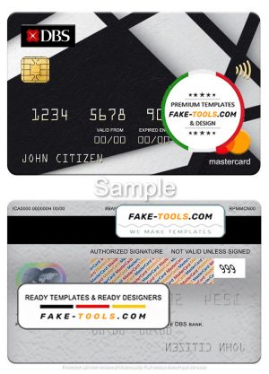 Singapore DBS bank mastercard, fully editable template in PSD format