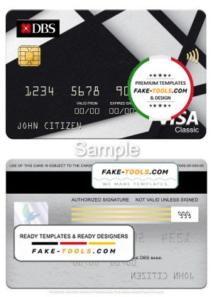 Singapore DBS bank visa classic card, fully editable template in PSD format