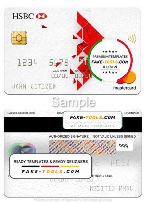 Singapore HSBC bank mastercard, fully editable template in PSD format