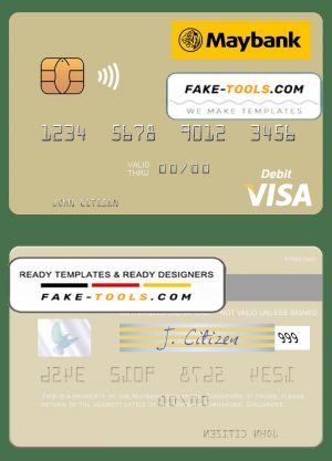 Singapore Maybank Singapore visa debit card template in PSD format
