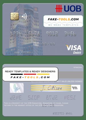 Singapore UOB Singapore visa debit card template in PSD format