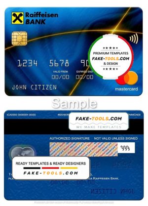 Slovakia Raiffeisen Bank mastercard, fully editable template in PSD format
