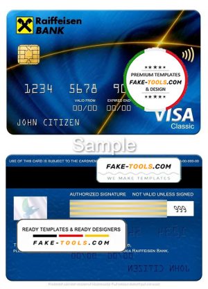 Slovakia Raiffeisen Bank visa classic card, fully editable template in PSD format