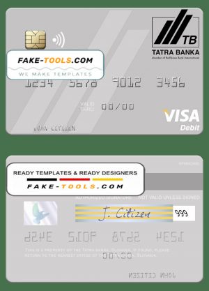 Slovakia Tatra Banka visa debit card template in PSD format