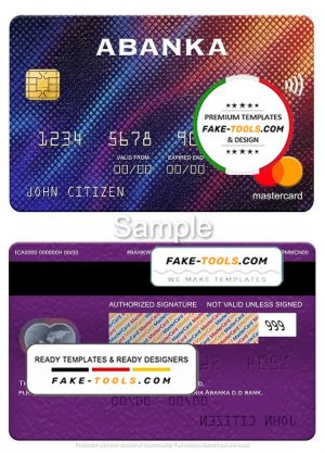Slovenia Abanka d.d bank mastercard, fully editable template in PSD format