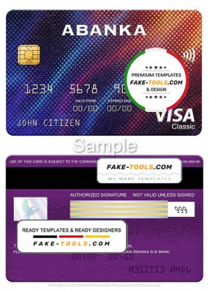 Slovenia Abanka d.d bank visa classic card, fully editable template in PSD format