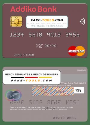 Slovenia Addiko Bank mastercard template in PSD format