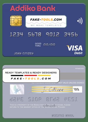 Slovenia Addiko Bank visa debit card template in PSD format