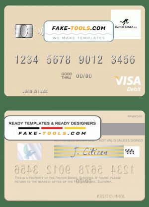 Slovenia Factor Banka visa debit card template in PSD format