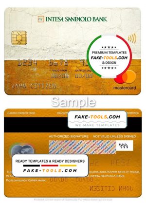 Slovenia Intesa Sanpaolo Bank, Poslovalnica Koper bank mastercard, fully editable template in PSD format