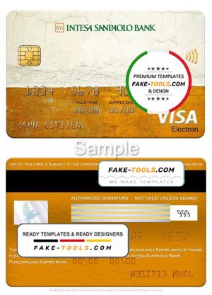 Slovenia Intesa Sanpaolo Bank, Poslovalnica Koper bank visa electron card, fully editable template in PSD format