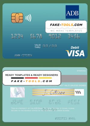 Solomon Islands ADB Bank visa debit card template in PSD format