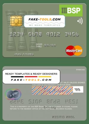 Solomon Islands BSP Bank mastercard credit card template in PSD format