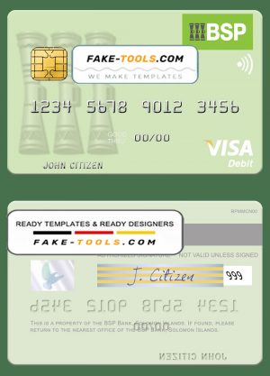 Solomon Islands BSP Bank visa debit credit card template in PSD format