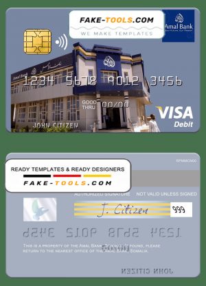 Somalia Amal Bank visa debit card template in PSD format, fully editable