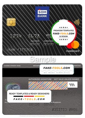 Somalia Sombank mastercard, fully editable template in PSD format
