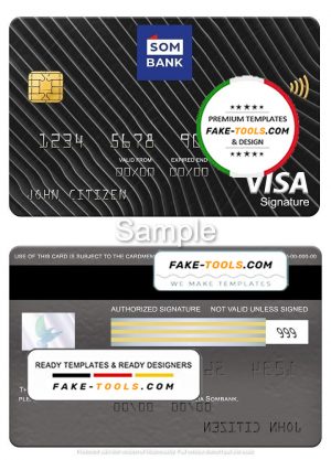 Somalia Sombank visa signature card, fully editable template in PSD format