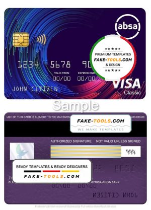 South Africa ABSA bank visa classic card, fully editable template in PSD format
