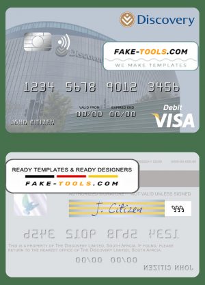 South Africa Discovery Limited visa debit card template in PSD format South Africa Discovery Limited visa debit card template in PSD format