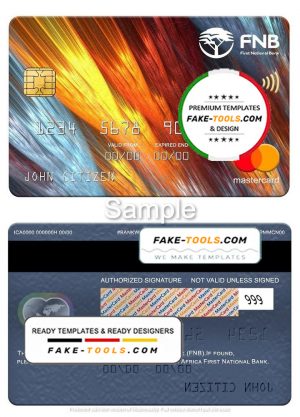 South Africa First National Bank mastercard, fully editable template in PSD format