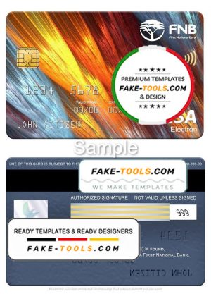 South Africa First National Bank visa electron card, fully editable template in PSD format