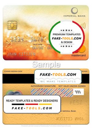 South Africa Imperial Bank mastercard, fully editable template in PSD format