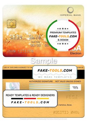 South Africa Imperial Bank visa electron card, fully editable template in PSD format