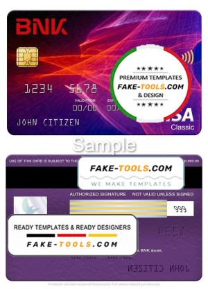 South Korea BNK bank visa classic card, fully editable template in PSD format