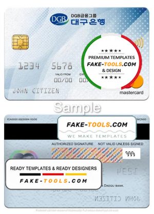 South Korea Daegu bank mastercard, fully editable template in PSD format